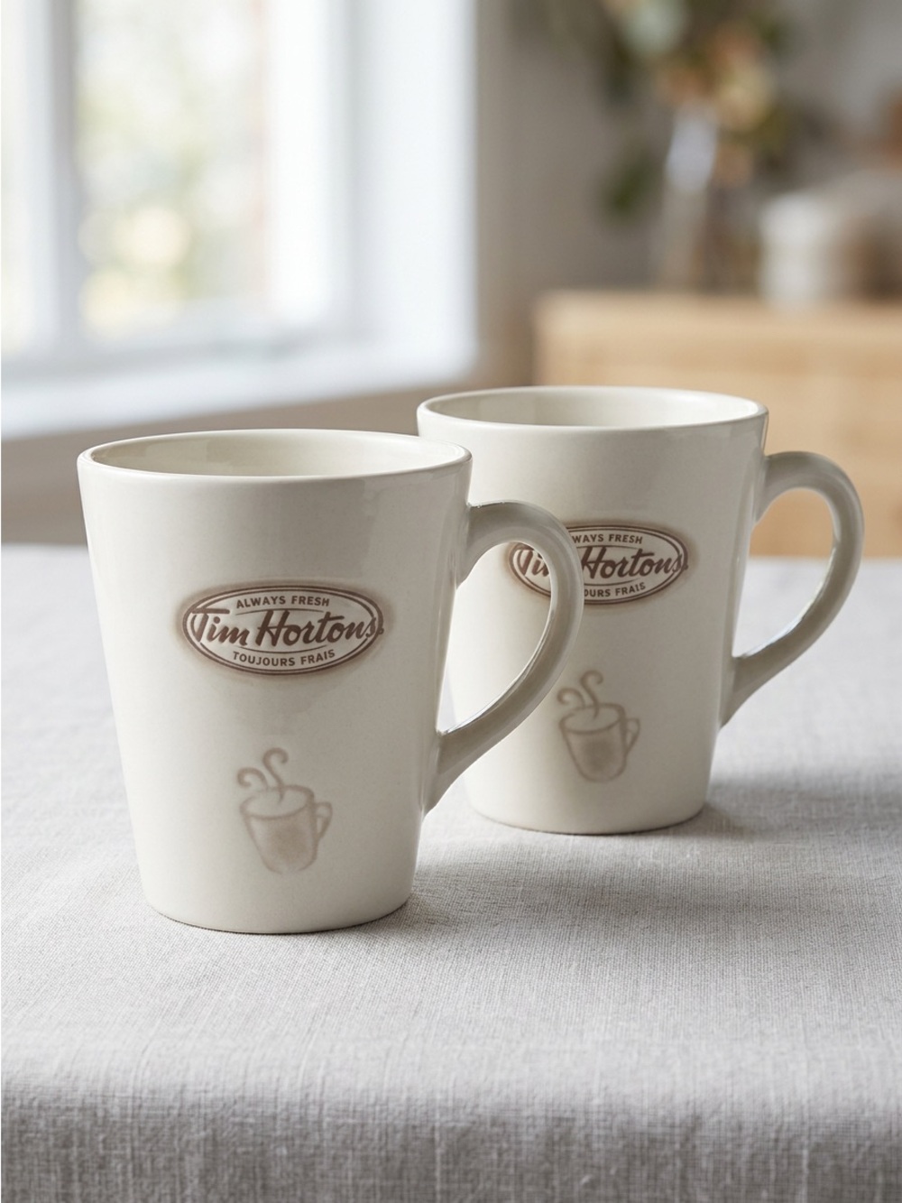 NWOT 2007 Tim Hortons Limited Edition Ceramic Coffee Mug Set of 2 - Always Fresh
